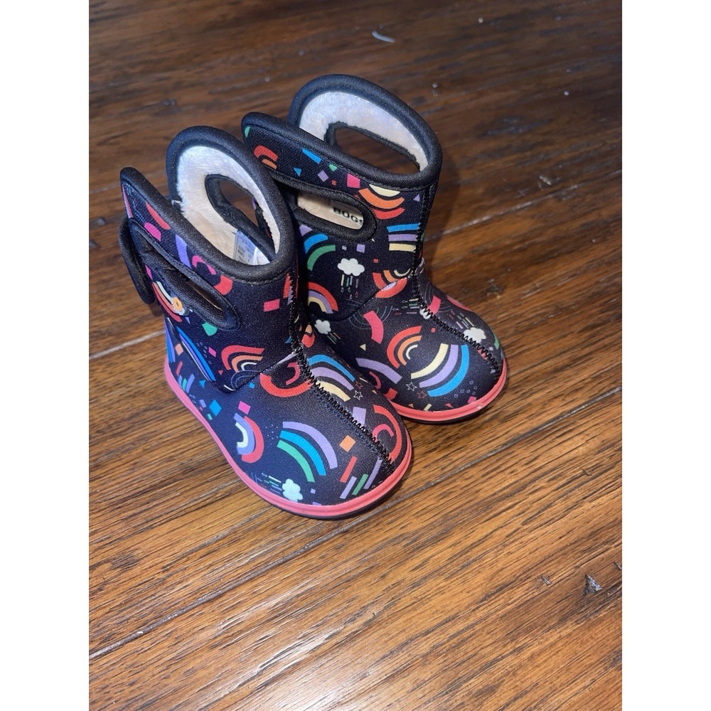 Bogs Kids Rainbow Pattern Rain Boots - Black and Multicolor